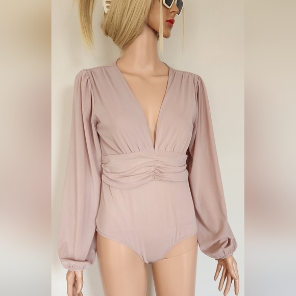 STELLALUCE LIGHT PURPLE SOFT LONG SLEEVES BODYSUIT TOP DEEP V-NECK MEDIUM - Picture 4 of 6